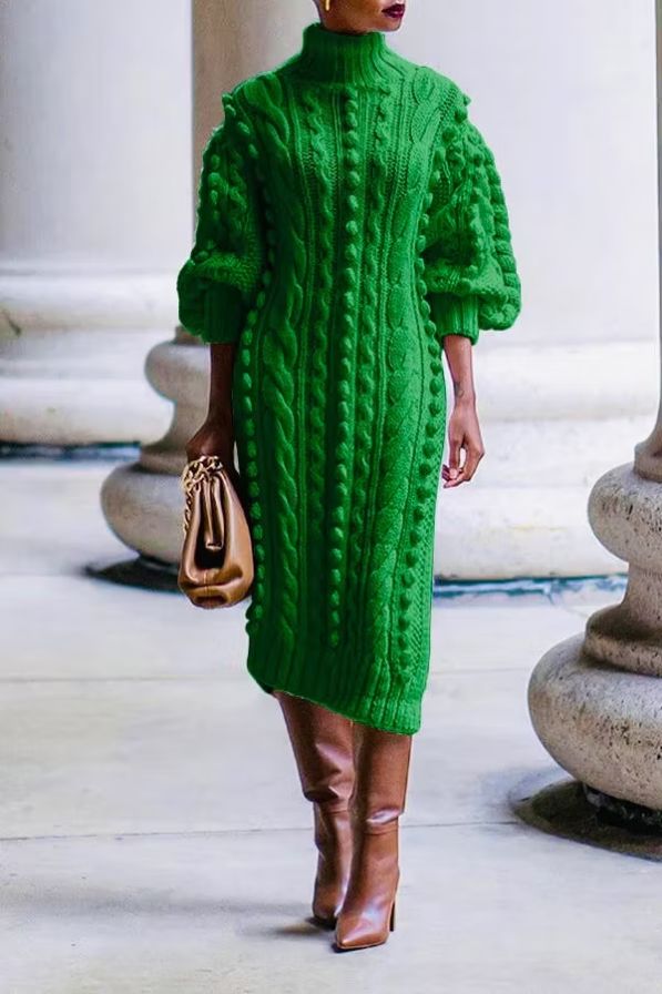 Cable Knit Split Hem Midi Dress Cable Knit Split Hem Midi Dress