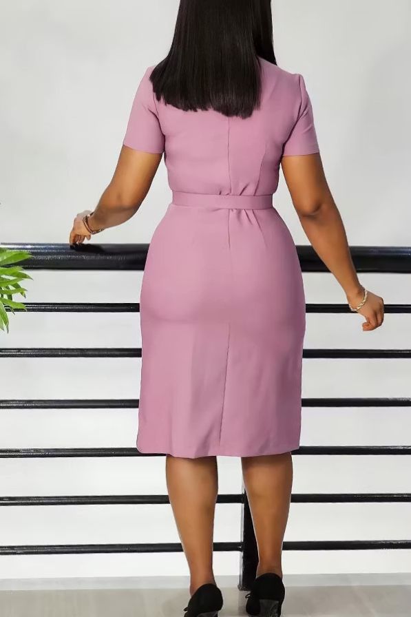 Elegant Ruched Surplice Neck Midi Dress