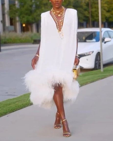 Elegant Sleeveless White Feather Patchwork Irregular Hem Midi Dress Elegant Sleeveless White Feather Patchwork Irregular Hem Midi Dress