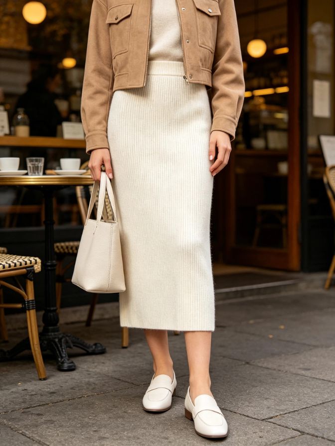 Autumn Slim Knit Straight Midi Skirt Ladies Daily Basic Bottom Skirt