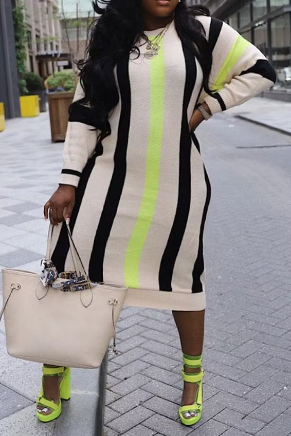 Oversized Rib-knit Striped Midi Dress Oversized Rib-knit Striped Midi Dress