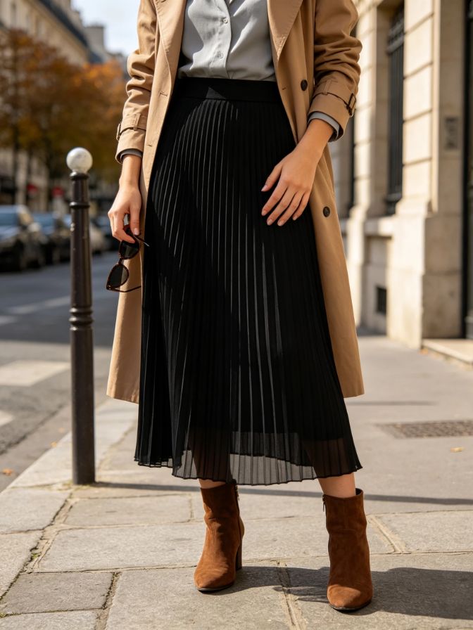 Autumn High Waist Pleated Midi Skirt Women Daily Preppy Bottom Autumn High Waist Pleated Midi Skirt Women Daily Preppy Bottom