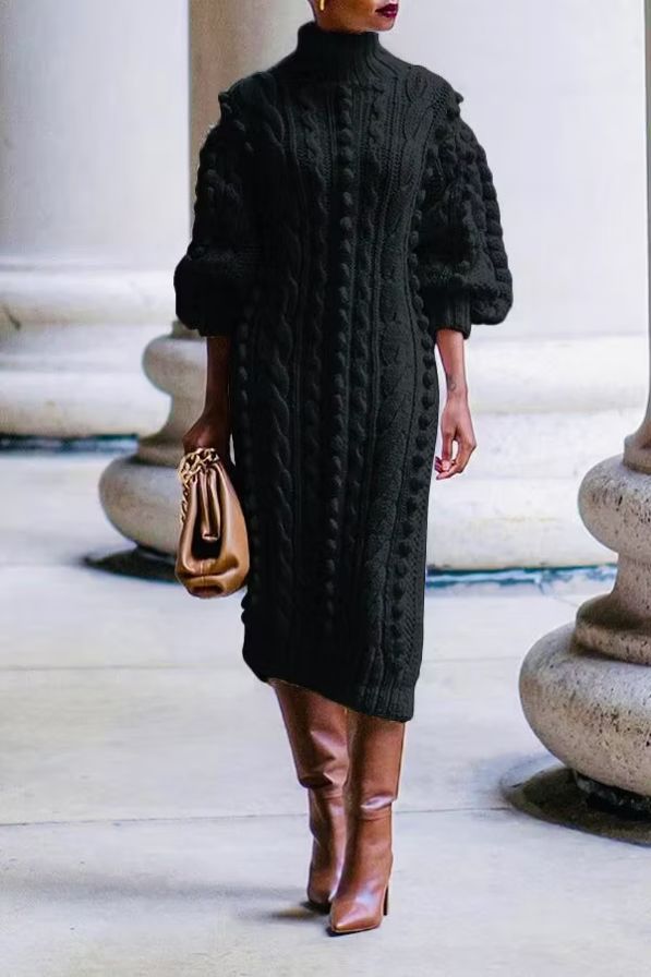Cable Knit Split Hem Midi Dress Cable Knit Split Hem Midi Dress