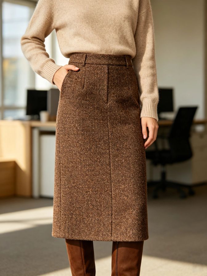 Women Fall Thick Wool Blend Straight Midi Skirt Office Work Bottom Women Fall Thick Wool Blend Straight Midi Skirt Office Work Bottom
