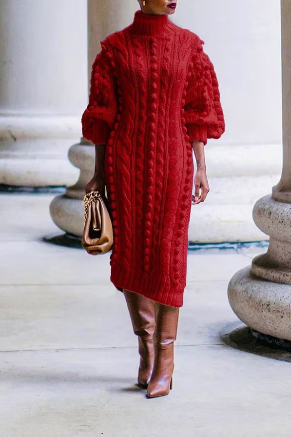 Cable Knit Split Hem Midi Dress Cable Knit Split Hem Midi Dress