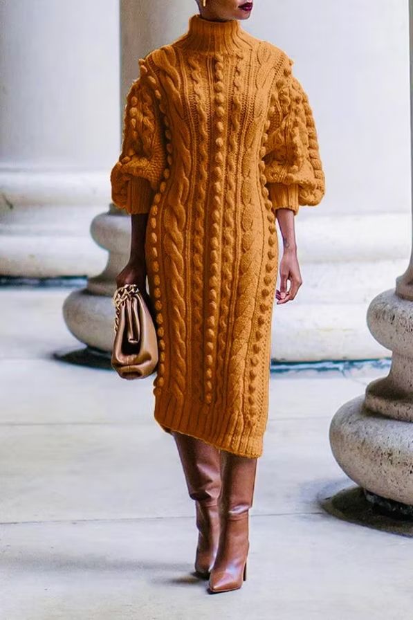 Cable Knit Split Hem Midi Dress Cable Knit Split Hem Midi Dress